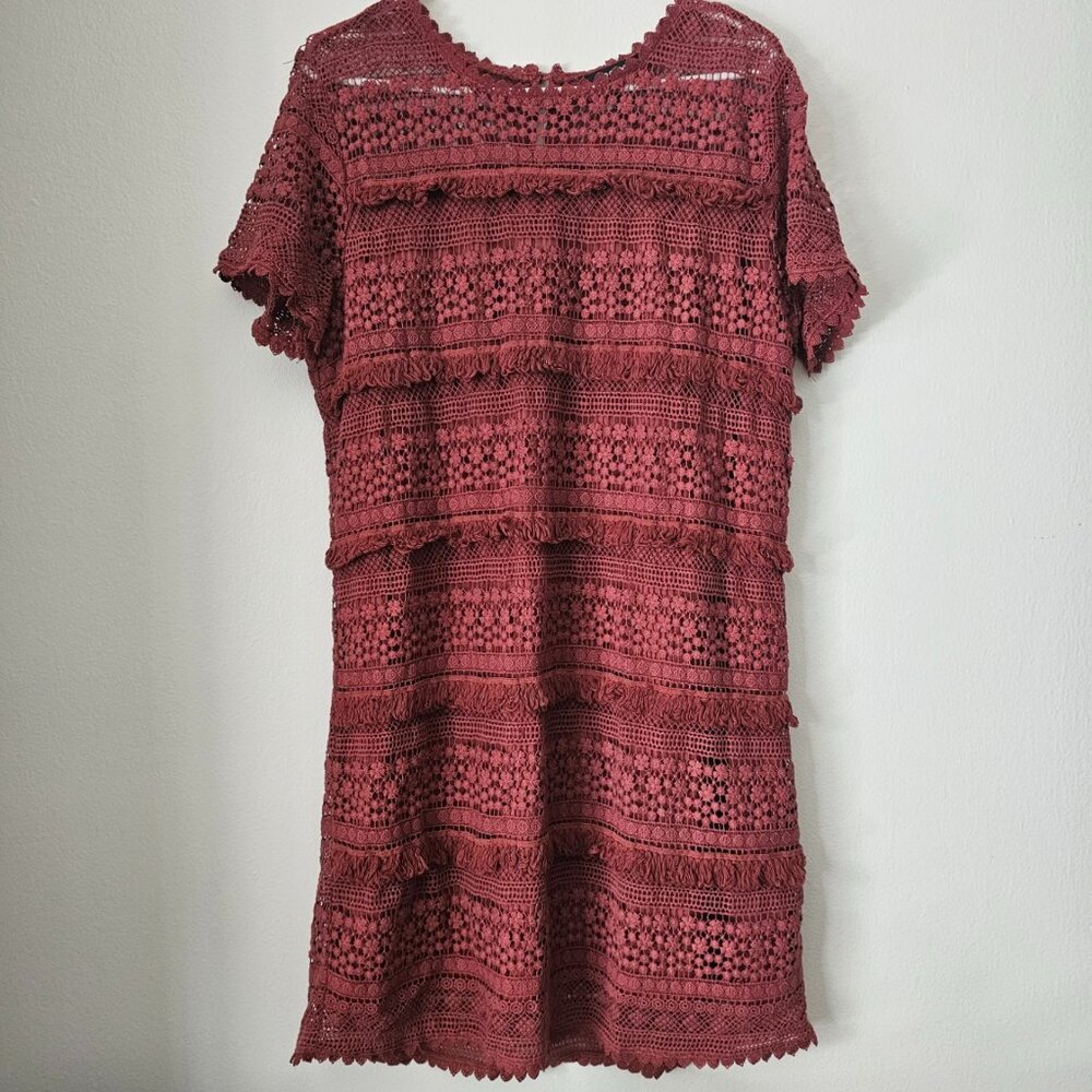 Anthropologie 02SKY Zero To Sky Fringed Crochet Tunic Dress LARGE